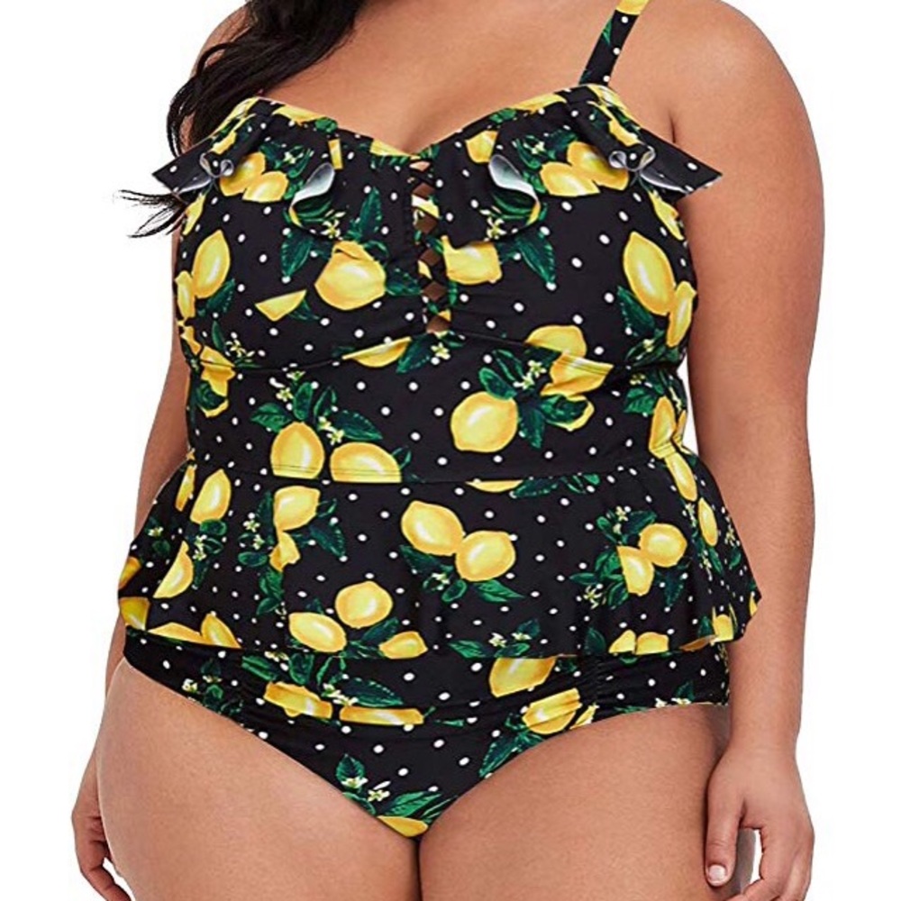 Plus size lemon print peplum bikini - Picture 2 of 4